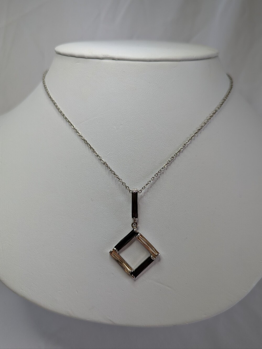 Silver Geometric Square Pendant Necklace - Black and Gold
